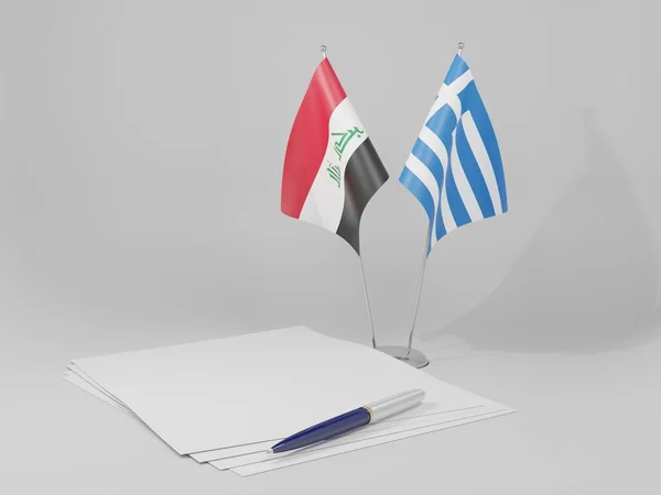 Griekenland Irak Overeenkomst Vlaggen Witte Achtergrond Render — Stockfoto