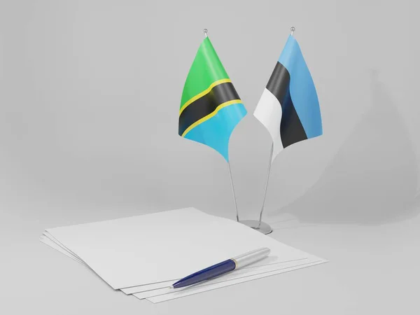 Estonia Bandiere Dell Accordo Tanzania Sfondo Bianco Render — Foto Stock
