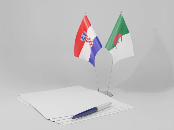 Algérie Drapeaux Accord Croatie Fond Blanc Render — Photo