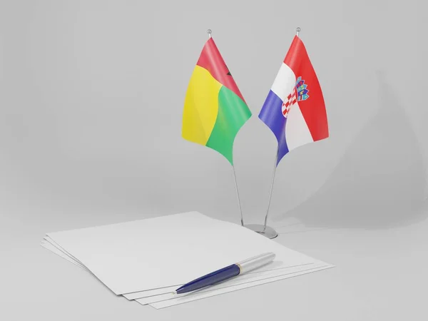 Horvátország Guinea Bissau Guinea Megállapodás Zászlók Fehér Háttér Render — Stock Fotó