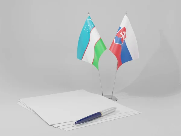 Slovaquie Drapeaux Accord Ouzbékistan Fond Blanc Render — Photo