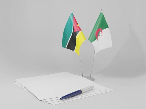 Argélia Moçambique Bandeiras Acordo Fundo Branco Render — Fotografia de Stock
