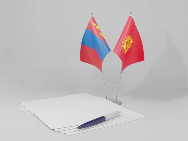 Kirghizistan Drapeaux Accord Mongolie Fond Blanc Render — Photo