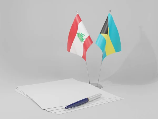 Μπαχάμες Λίβανος Σημαίες Συμφωνία Λευκό Φόντο Render — Φωτογραφία Αρχείου