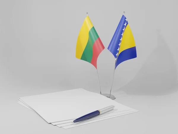 Bosnie Herzégovine Lituanie Drapeaux Accord Fond Blanc Render — Photo