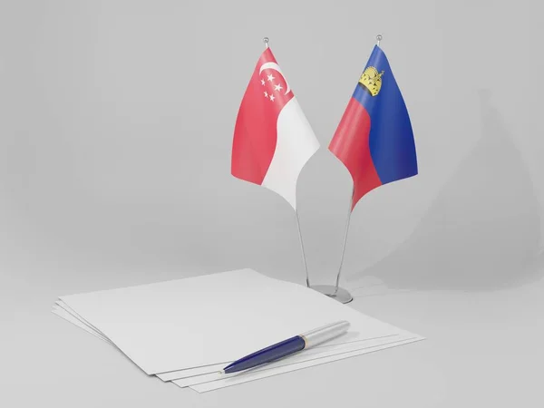 Lichtenštejnsko Singapurská Dohoda Vlajky Bílé Pozadí Vykreslování — Stock fotografie