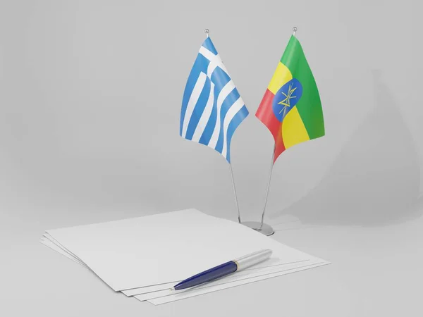 Äthiopien Griechenland Abkommen Flaggen Weißer Hintergrund Render — Stockfoto