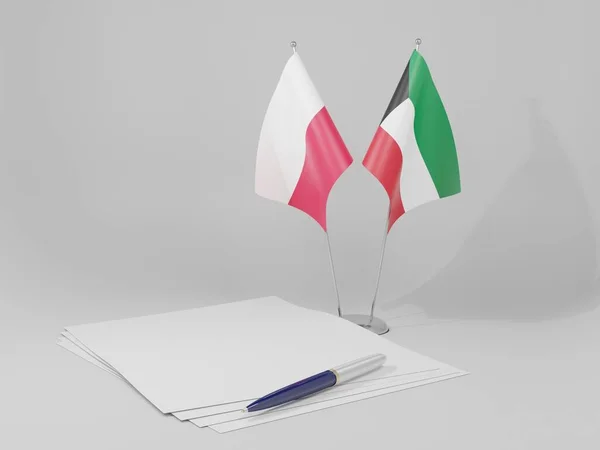 Kuwait Banderas Del Acuerdo Polonia Fondo Blanco Render —  Fotos de Stock
