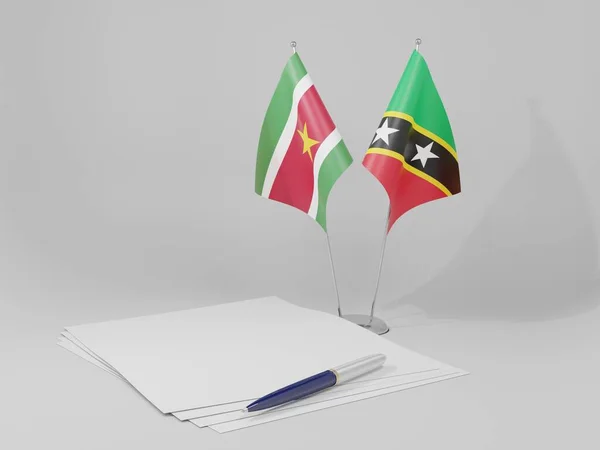 Saint Kitts Nevis Flagi Umowy Surinam Białe Tło Render — Zdjęcie stockowe