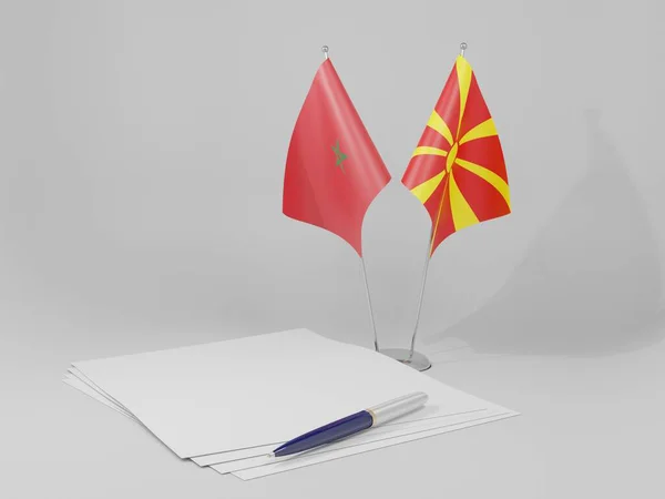 Macédoine Drapeaux Accord Maroc Fond Blanc Render — Photo
