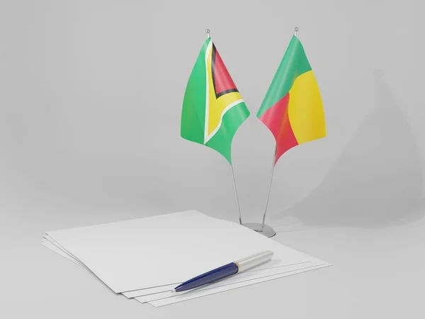 Benim Guiana Acordo Bandeiras Fundo Branco Render — Fotografia de Stock