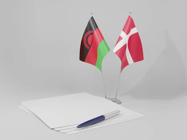 Dinamarca Malawi Agreement Bandeiras Fundo Branco Render — Fotografia de Stock