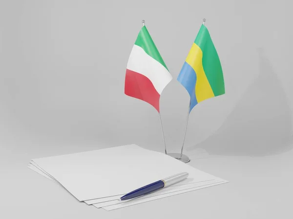 Gabon Drapeaux Accord Italie Fond Blanc Render — Photo