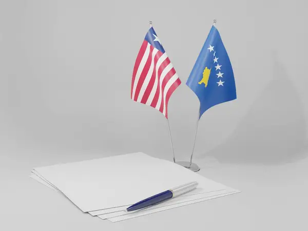 Kosovo Banderas Del Acuerdo Liberia Fondo Blanco Render — Foto de Stock