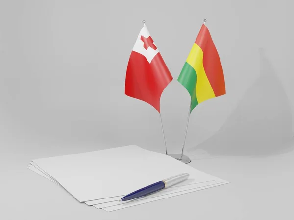 Βολιβία Σημαίες Συμφωνία Τόνγκα Λευκό Φόντο Render — Φωτογραφία Αρχείου
