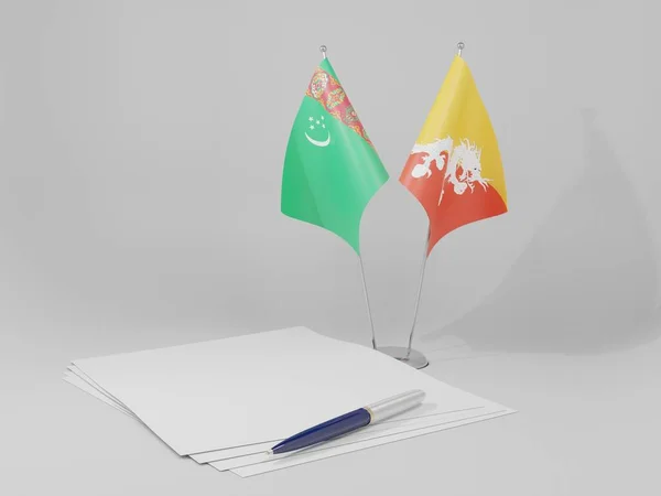 Μπουτάν Τουρκμενιστάν Σημαίες Συμφωνίας Λευκό Φόντο Render — Φωτογραφία Αρχείου