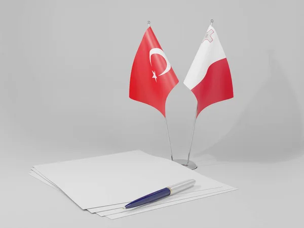 Malte Drapeaux Accord Turquie Fond Blanc Render — Photo