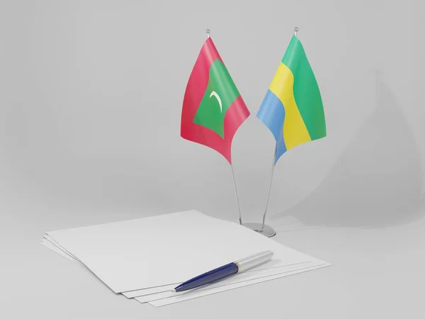 Γκαμπόν Μαλδίβες Συμφωνία Σημαίες Λευκό Φόντο Render — Φωτογραφία Αρχείου