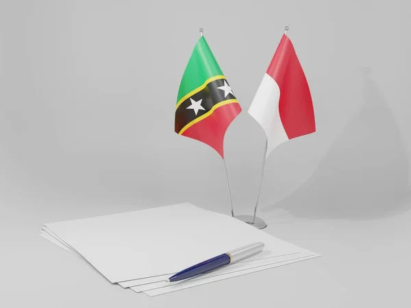 Mônaco São Cristóvão Nevis Bandeiras Acordo Fundo Branco Render — Fotografia de Stock