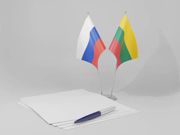 Lituanie Drapeaux Accord Russie Fond Blanc Render — Photo