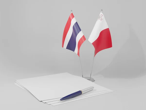 Malta Tailândia Acordo Bandeiras Fundo Branco Render — Fotografia de Stock