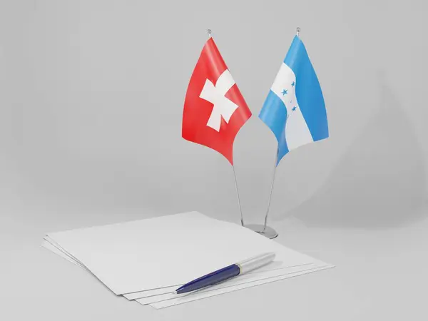 Honduras Sviçre Anlaşması Bayrakları Beyaz Arkaplan Render — Stok fotoğraf
