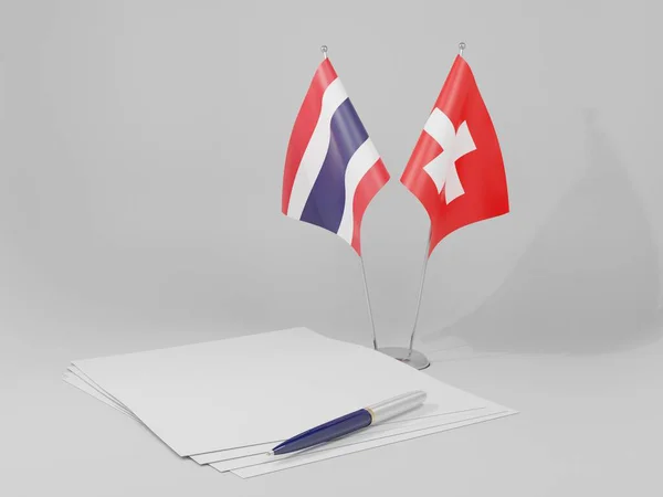 Швейцария Таиланд Соглашение Флаги Белый Фон Рендер — стоковое фото