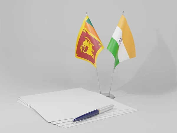 Inde Drapeaux Accord Sri Lanka Fond Blanc Render — Photo