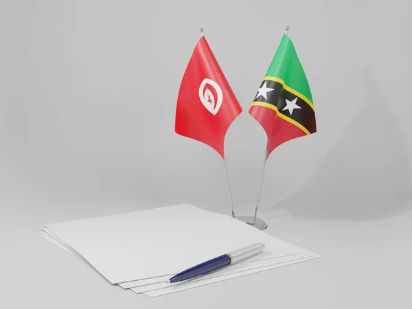 Άγιος Χριστόφορος Και Νέβις Τυνησία Σημαίες Της Συμφωνίας Λευκό Φόντο — Φωτογραφία Αρχείου
