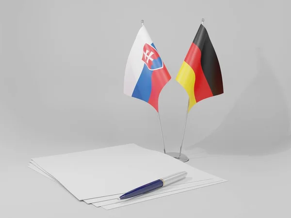 Allemagne Drapeaux Accord Slovaquie Fond Blanc Render — Photo