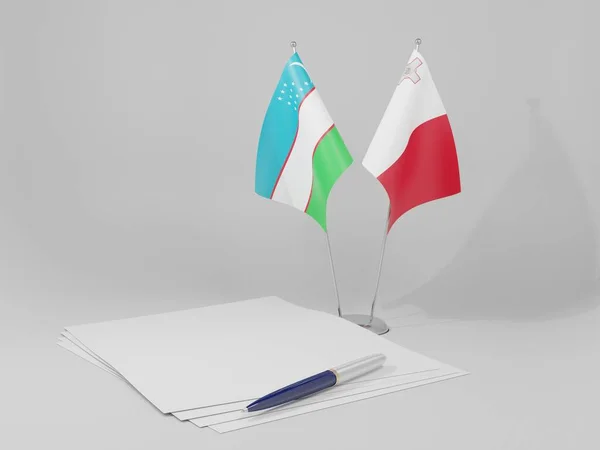 Μάλτα Ουζμπεκιστάν Συμφωνία Σημαίες Λευκό Φόντο Render — Φωτογραφία Αρχείου