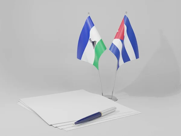 Cuba Lesotho Overeenkomst Vlaggen Witte Achtergrond Render — Stockfoto