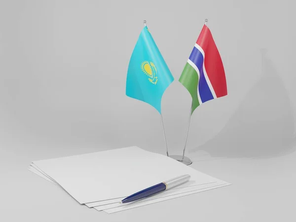 Gambia Bandiere Dell Accordo Kazakistan Sfondo Bianco Render — Foto Stock