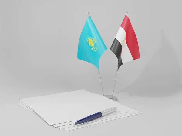 Egito Acordo Cazaquistão Bandeiras Fundo Branco Render — Fotografia de Stock