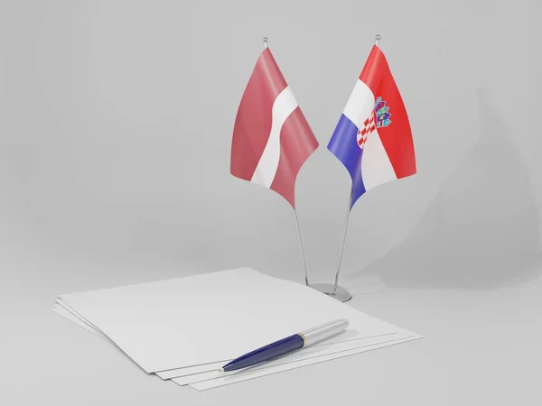 Croatia Latvia Agreement Flags White Background Render — Stock Photo, Image