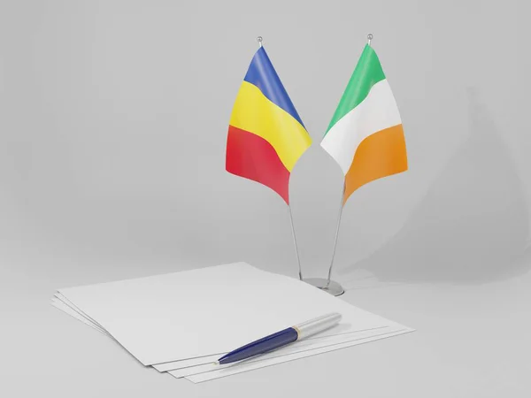 Irlanda Romania Bandiere Dell Accordo Sfondo Bianco Render — Foto Stock