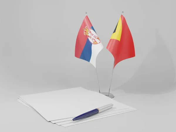Timor Oriental Banderas Del Acuerdo Serbia Fondo Blanco Render —  Fotos de Stock