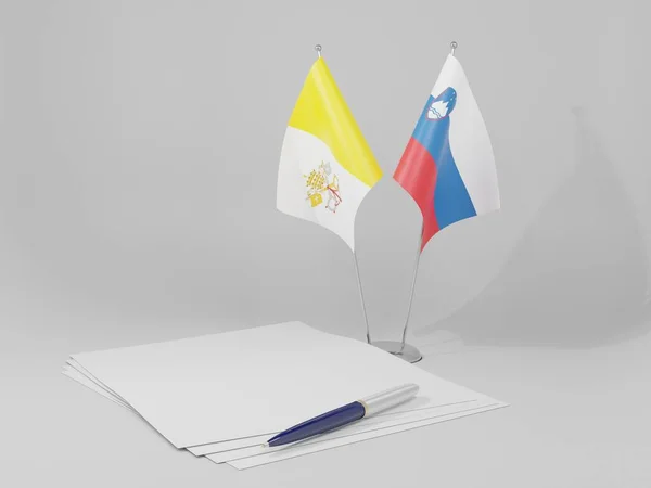 Slovinsko Vatikánská Městská Dohoda Vlajky Bílé Pozadí Vykreslování — Stock fotografie