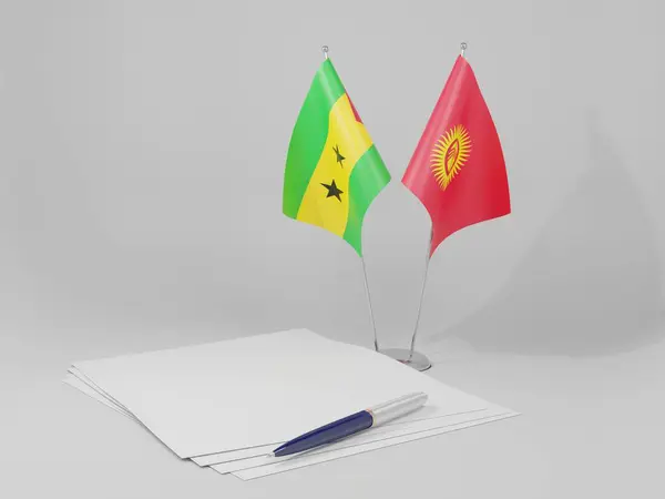 Kyrgyzstan Sao Tome Principe Agreement Flags White Background Render — 스톡 사진