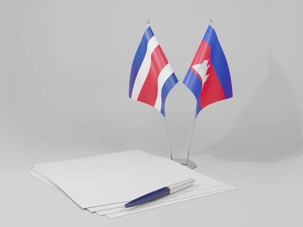 Camboya Banderas Del Acuerdo Costa Rica Fondo Blanco Render —  Fotos de Stock