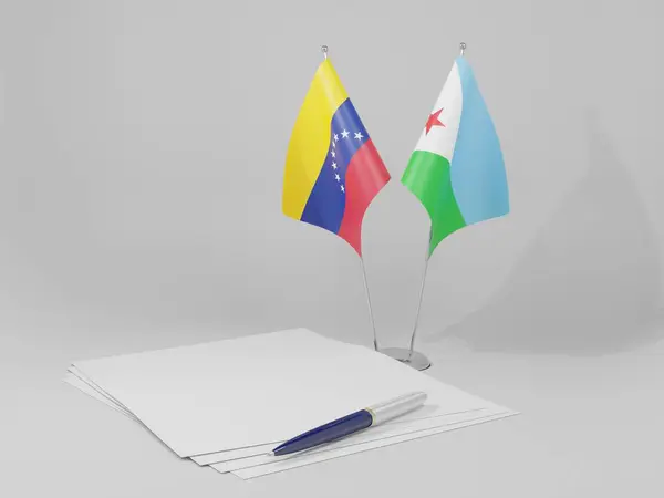 Τζιμπουτί Βενεζουέλα Σημαίες Συμφωνίας Λευκό Φόντο Render — Φωτογραφία Αρχείου