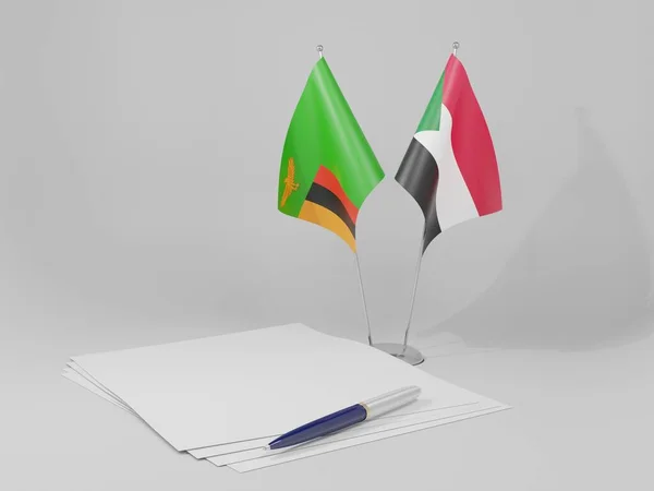 Sudan Zambia Agreement Flags White Background Render — Stock Photo, Image
