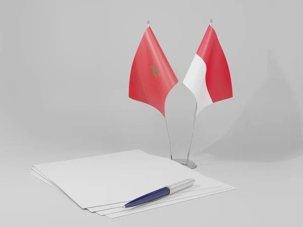 Indonesia Banderas Del Acuerdo Marruecos Fondo Blanco Render —  Fotos de Stock