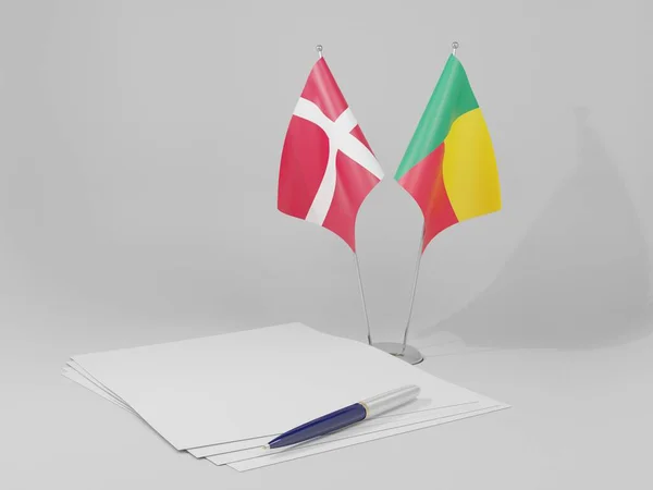 Benin Denemarken Overeenkomst Vlaggen Witte Achtergrond Render — Stockfoto