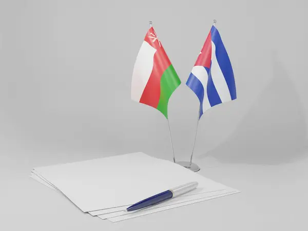 Cuba Drapeaux Accord Oman Fond Blanc Render — Photo