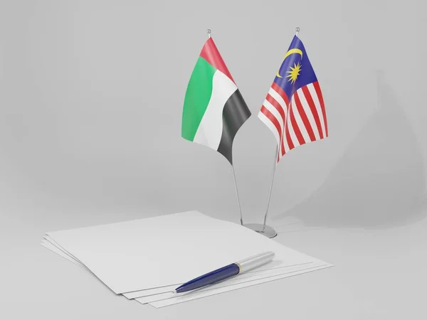 Malajsie Spojené Arabské Emiráty Dohoda Vlajky Bílé Pozadí Render — Stock fotografie
