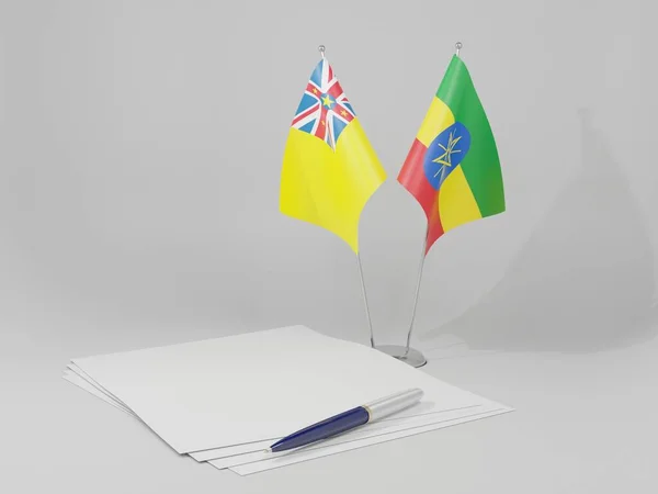 Etiopía Banderas Del Acuerdo Niue Fondo Blanco Render — Foto de Stock
