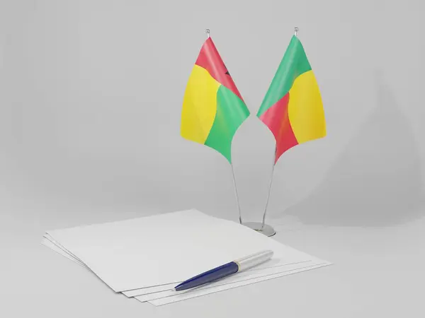 Benin Guinea Bissau Agreement Flags White Background Render — стокове фото