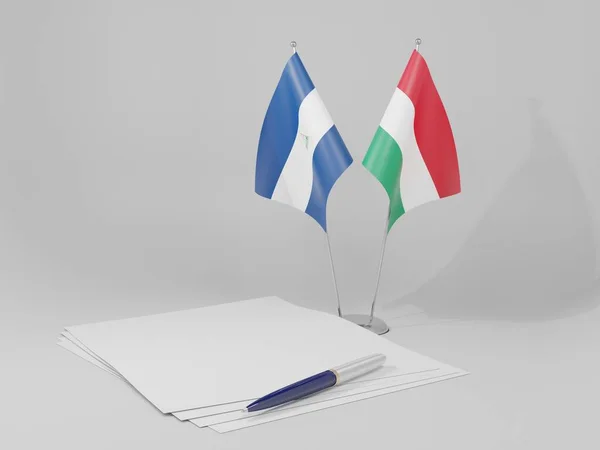 Hungria Nicarágua Acordo Bandeiras Fundo Branco Render — Fotografia de Stock
