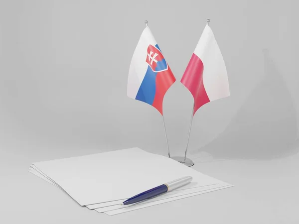 Pologne Drapeaux Accord Slovaquie Fond Blanc Render — Photo